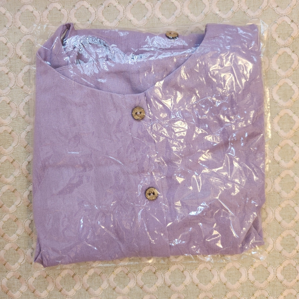 Xrestukom Women's Linen Mini Dress in Lilac, Size Large NIB - Picture 6 of 12